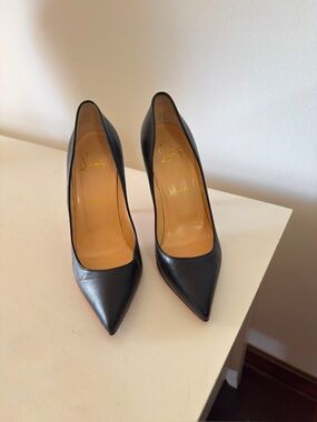 Christian Louboutin Black Pointed-Toe Leather Pumps